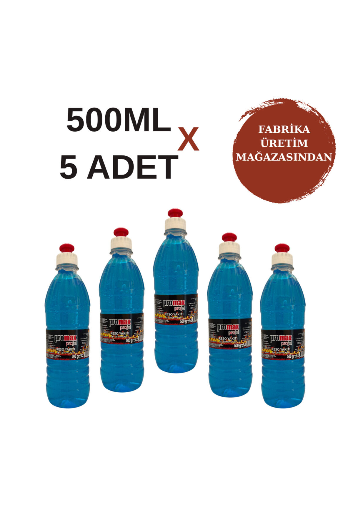 Promax Jel Reşo Yakıtı 500 ml 5'li Set (Toplam 2.5 Litre) - Mangal Yakıtı Yanmalı Yemek Isıtıcı