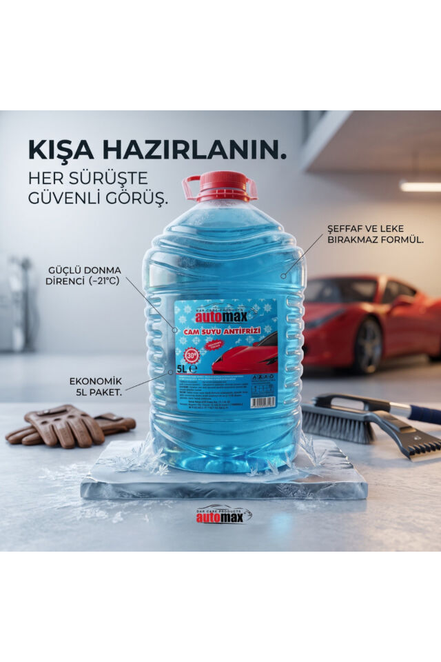Kışlık Antifrizli Oto Cam Suyu 5 Litre 4'lü Koli -21°C - Buz Çözücü Net Görüş