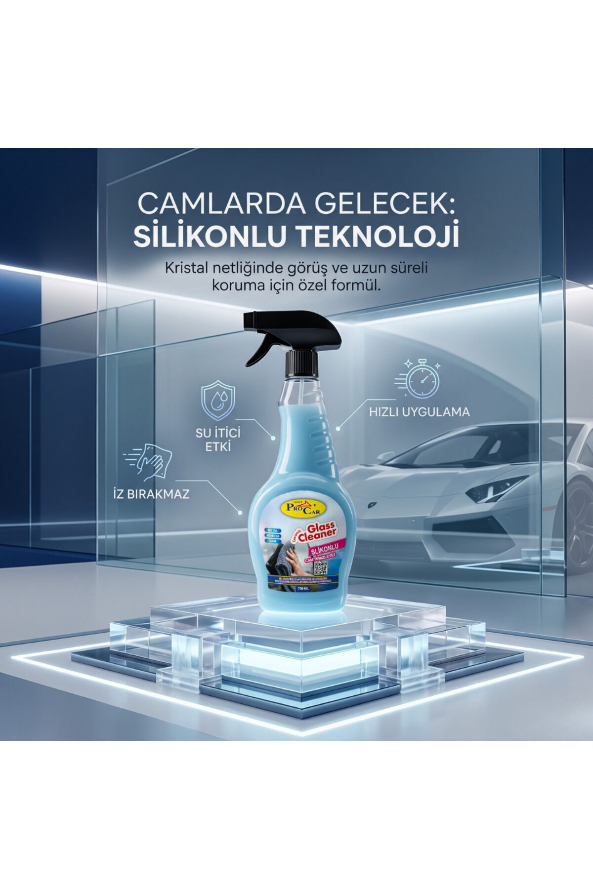 Silikonlu Cam Temizleyici Sprey 750 ml - Araç ve Ev İçin Su İtici, Leke Tutmaz İz Bırakmayan Formül