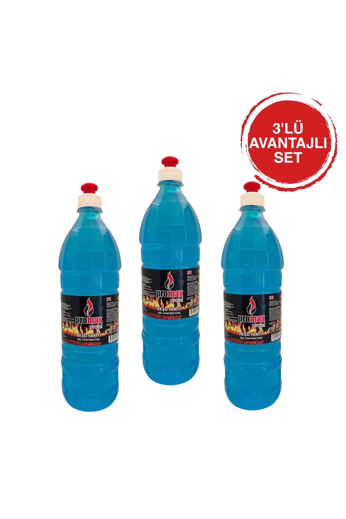 Promax 3'lü Set 1 Litre Jel Reşo Yakıtı - Açık Büfe, Kamp, Mangal ve Kömür Tutuşturucu Jel
